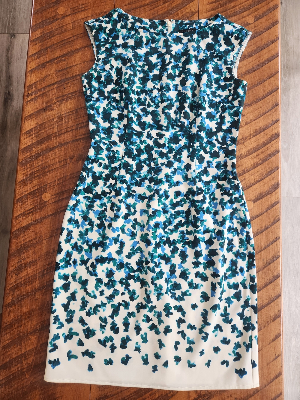 Ann Taylor White Midi Dress with Teal and Navy Floral Print